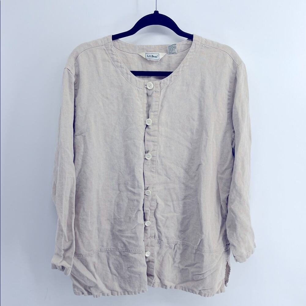 Vintage L. L. Bean 100% Linen Button Up Long Slee… - image 1